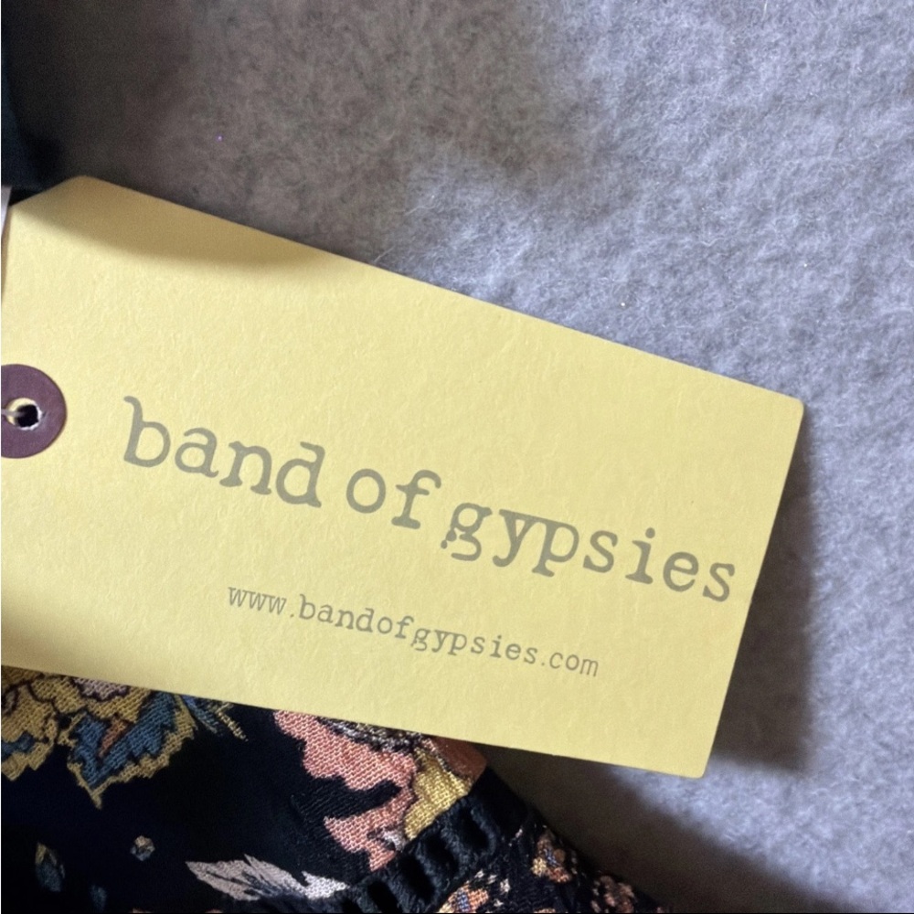 🆕Band of Gypsies Black Floral Tie-Front Crop Ruffle Top Boho Boutique Chic SM - Picture 7 of 8